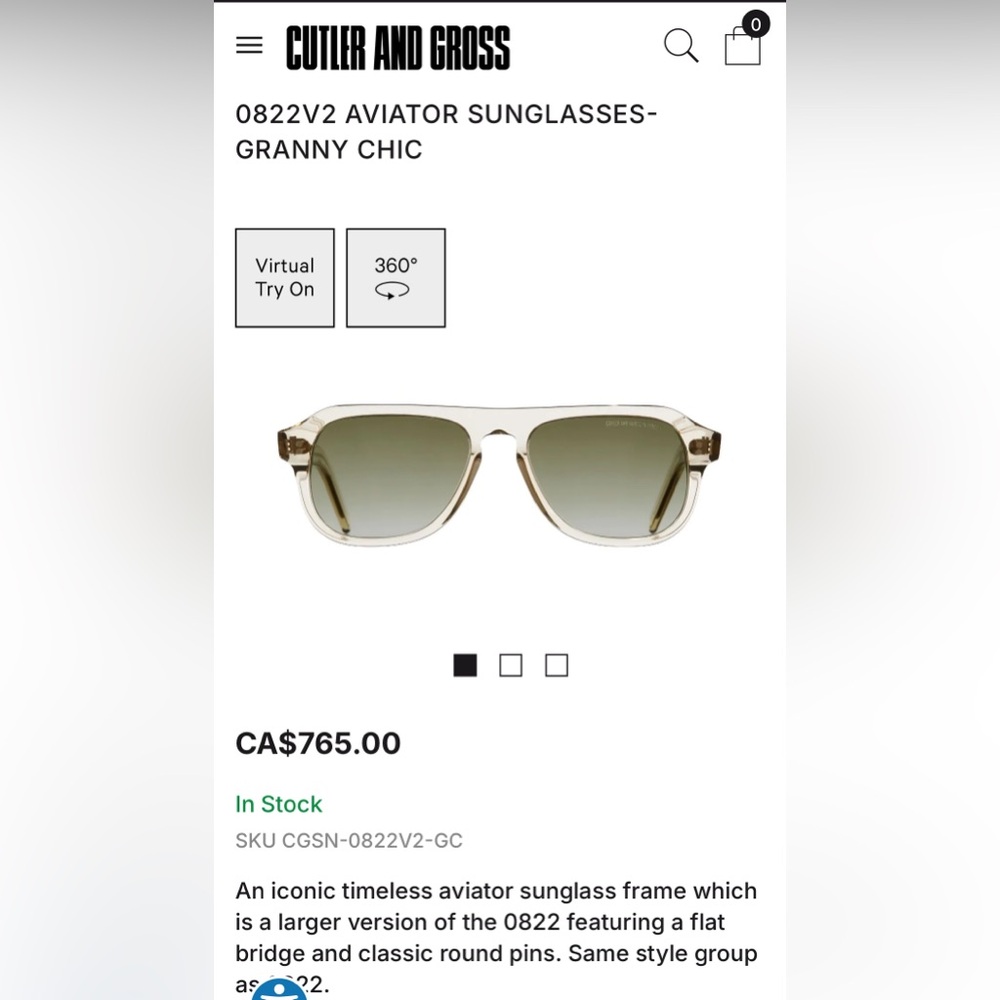 Cutler and Gross Aviator 0822V2 Sunglasses in GRANNY CHIC, LONDON - current item